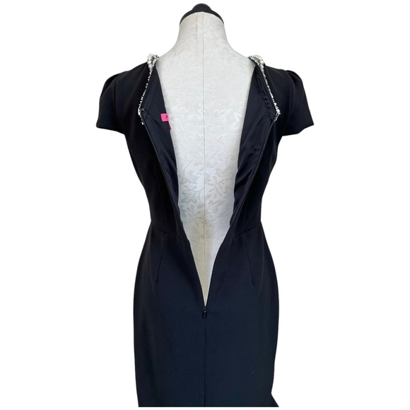 Betsey Johnson Black Dress Pearl Fringe Collar Black Cap Sleeve Ruffle Hem Sz 8 - Picture 11 of 16